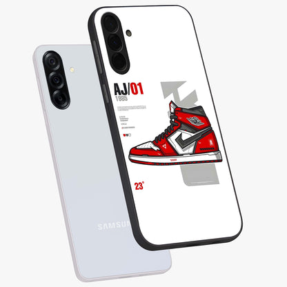 Retro Sneaker Blueprint Glass Case displayed in angled mockup highlighting detailed shoe design with sporty retro aesthetic.