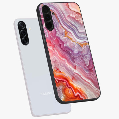 Rose Quartz Marble Glass Case displayed in angled mockup highlighting elegant marble pattern with soft aesthetic style.