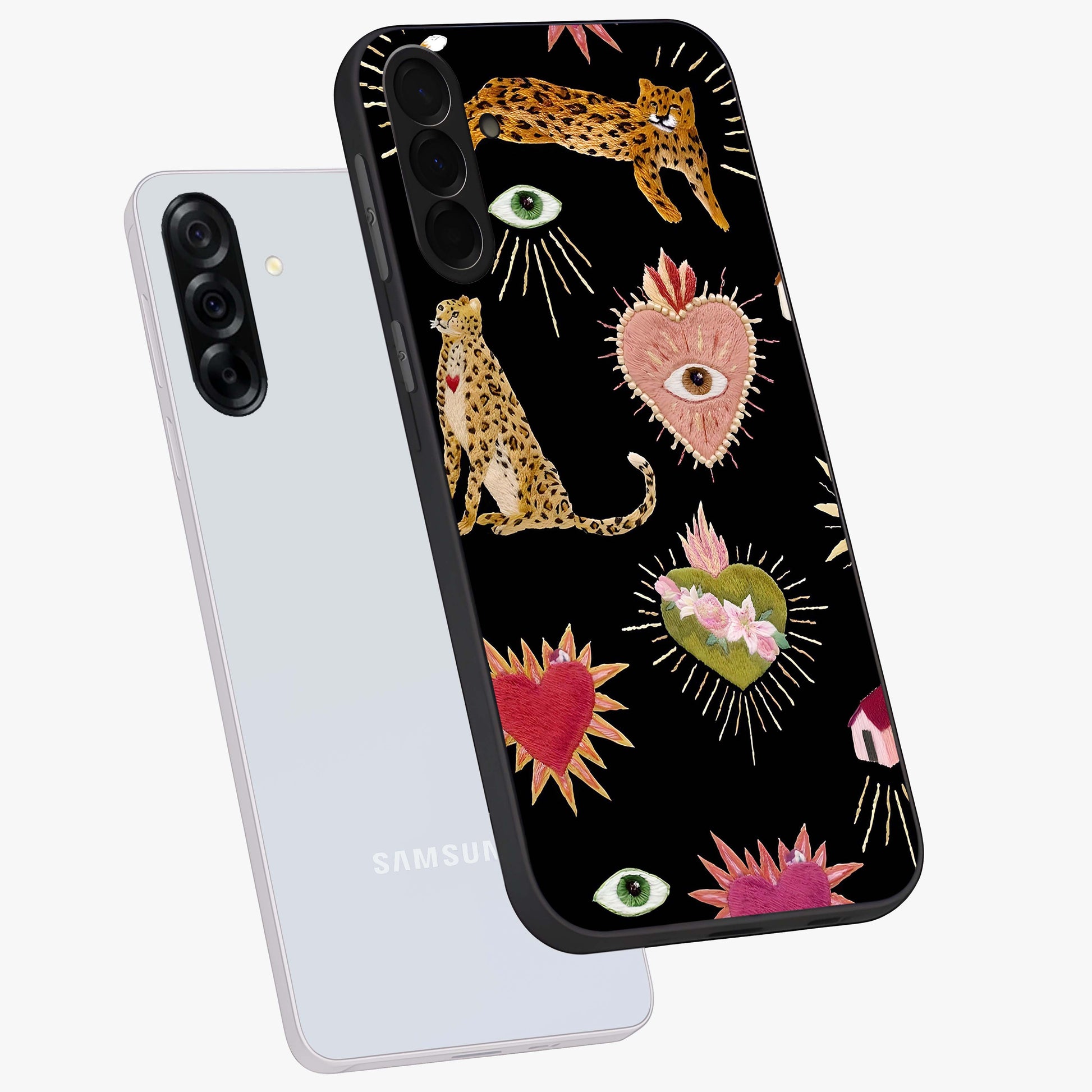 Sacred Jungle Heart Glass Case displayed in angled mockup highlighting lush tropical design with natural aesthetic style.