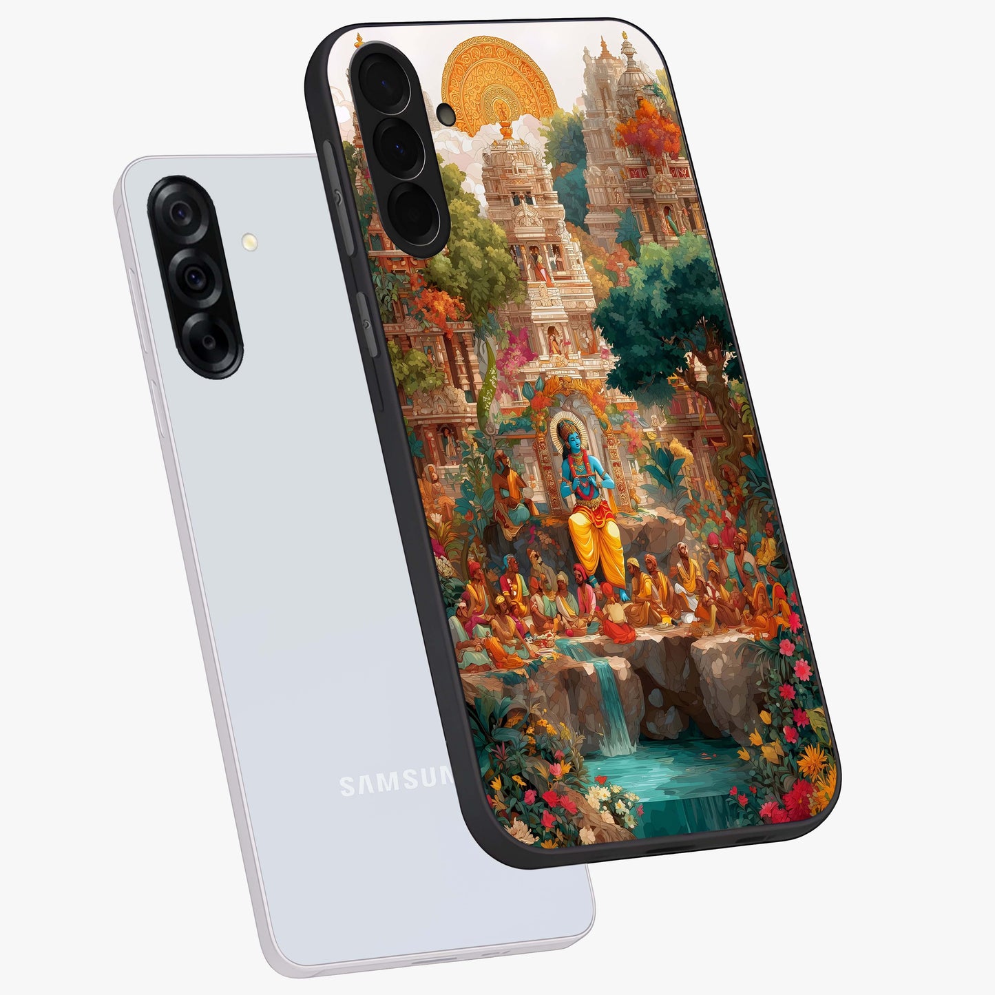 Sacred Sunlight Gods Glass Case displayed in angled mockup highlighting radiant spiritual design with celestial aesthetic.