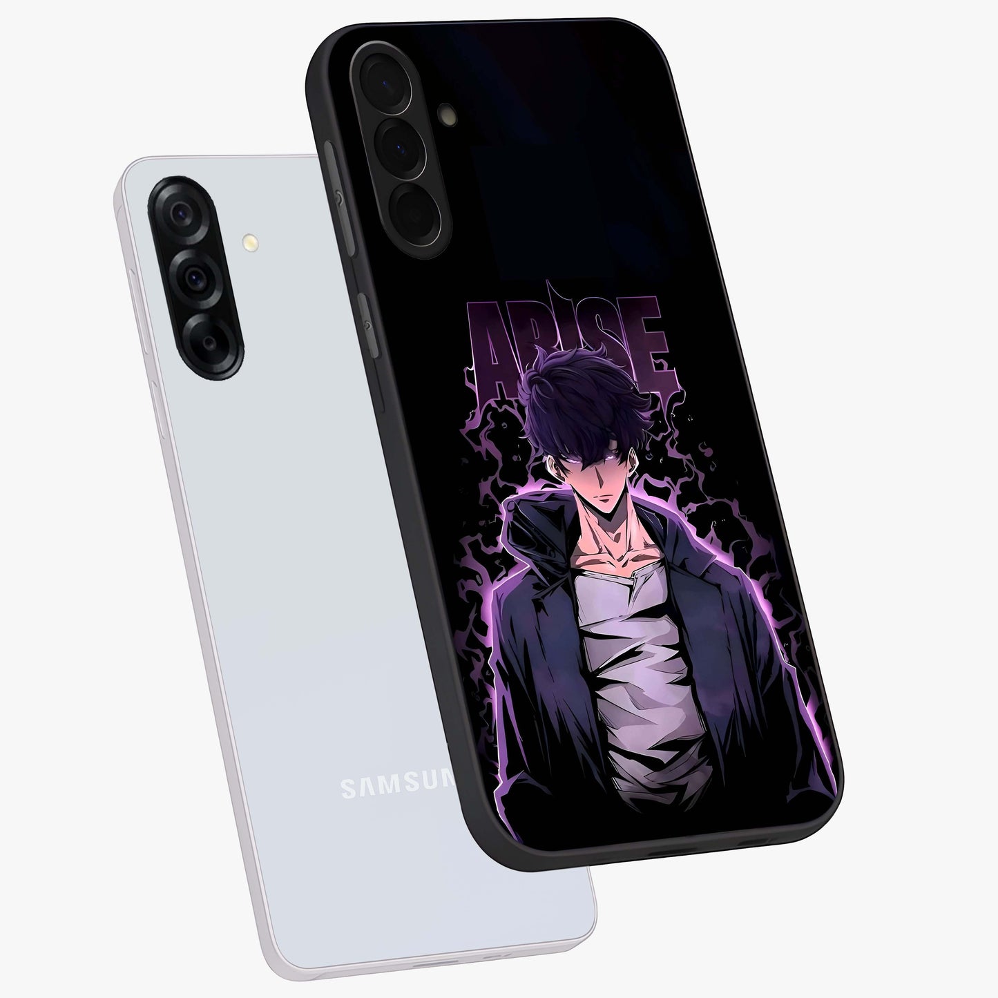 Shadow Monarch Awakening Glass Case displayed in angled mockup highlighting dramatic shadow warrior design with fantasy aesthetic.