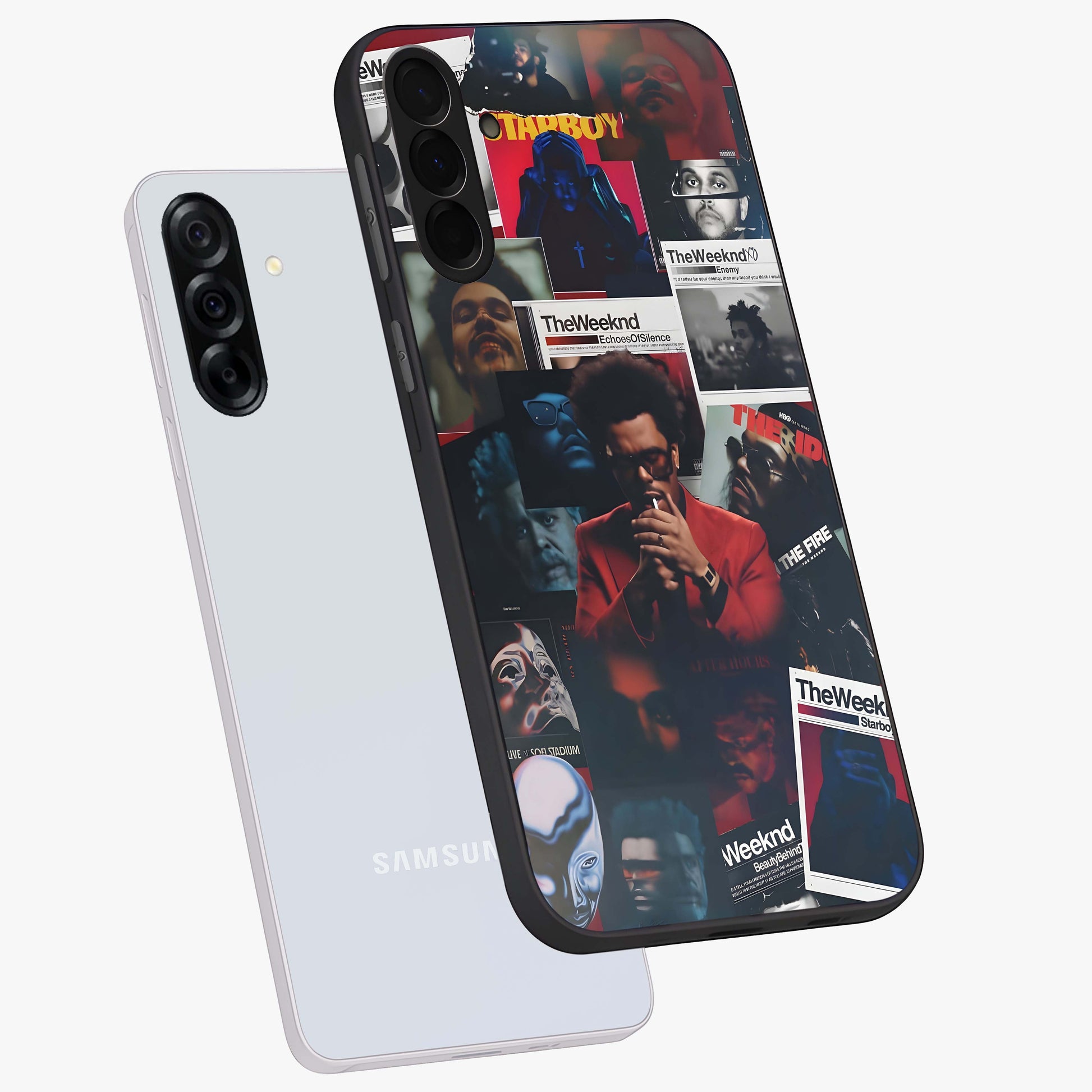 The Weeknd Glass Case displayed in angled mockup highlighting stylish pop culture inspired design with modern aesthetic.