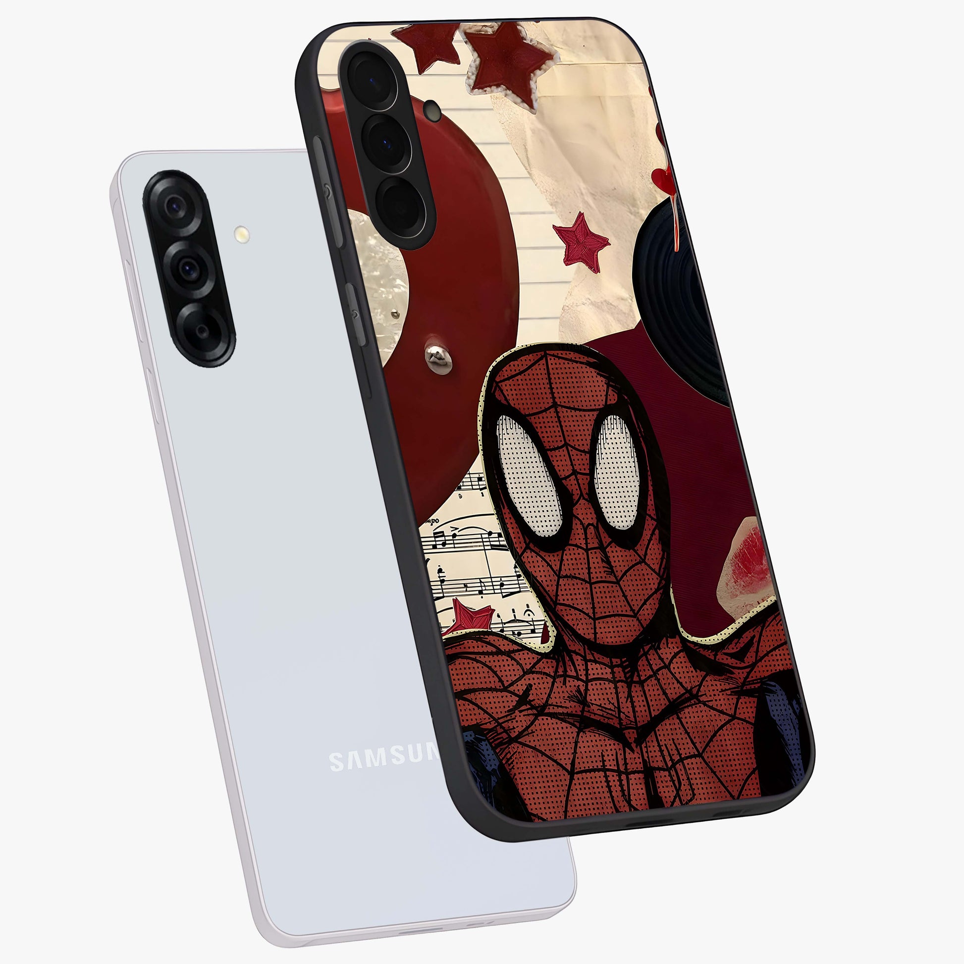 Web Warrior Vibes Glass Case displayed in angled mockup highlighting dynamic web design with comic style aesthetic.