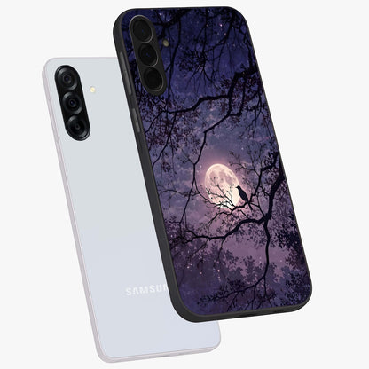 Whispering Moon Silence Glass Case displayed in angled mockup highlighting calm lunar design with dreamy night aesthetic.
