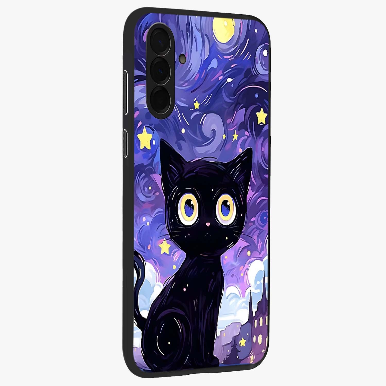 Abstract Cat Art Glass Case upright view showcasing creative feline illustration and aesthetic artistic style.