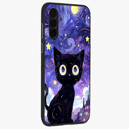 Abstract Cat Art Glass Case upright view showcasing creative feline illustration and aesthetic artistic style.