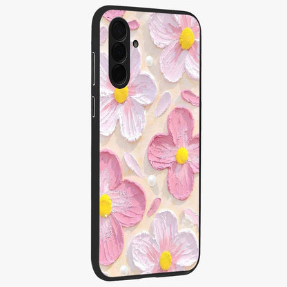 Blush Bloom Texture Glass Case upright view showcasing delicate blush floral texture with modern minimal style.