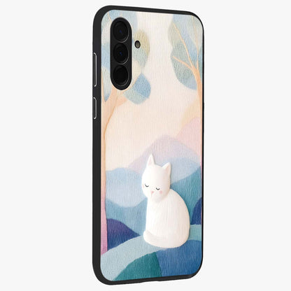 Cotton Dream Cat Glass Case upright view showcasing charming cat artwork with cozy dreamy theme.