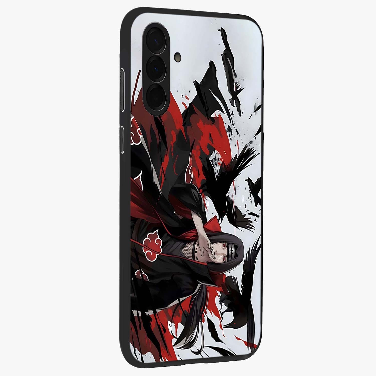 Crimson Crow Illusion Glass Case upright view showcasing striking crow illusion artwork with intense crimson theme.