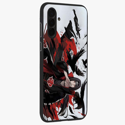 Crimson Crow Illusion Glass Case upright view showcasing striking crow illusion artwork with intense crimson theme.