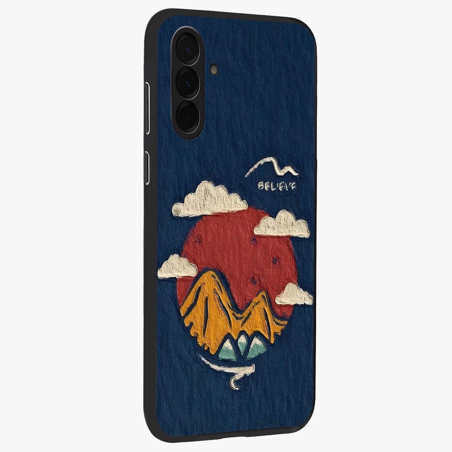 Dream Beyond Mountains Glass Case upright view showcasing beautiful mountain scenery with inspirational nature theme.
