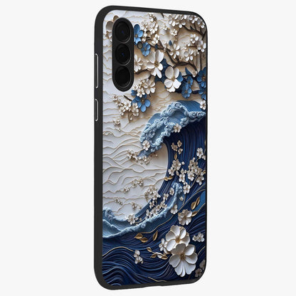 Floral Wave Origami Glass Case upright view showcasing creative floral origami artwork with artistic decorative theme.
