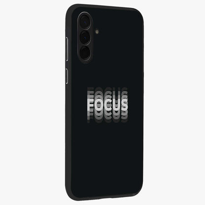 Focused Blade Discipline Glass Case upright view showcasing strong typography statement with sleek motivational theme.