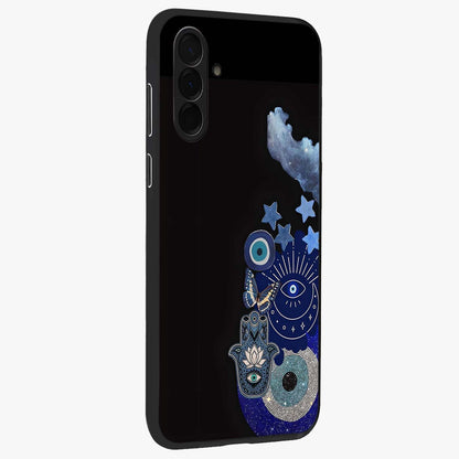 Galactic Charm Cluster Glass Case upright view showcasing glowing cosmic charm artwork with magical celestial style.