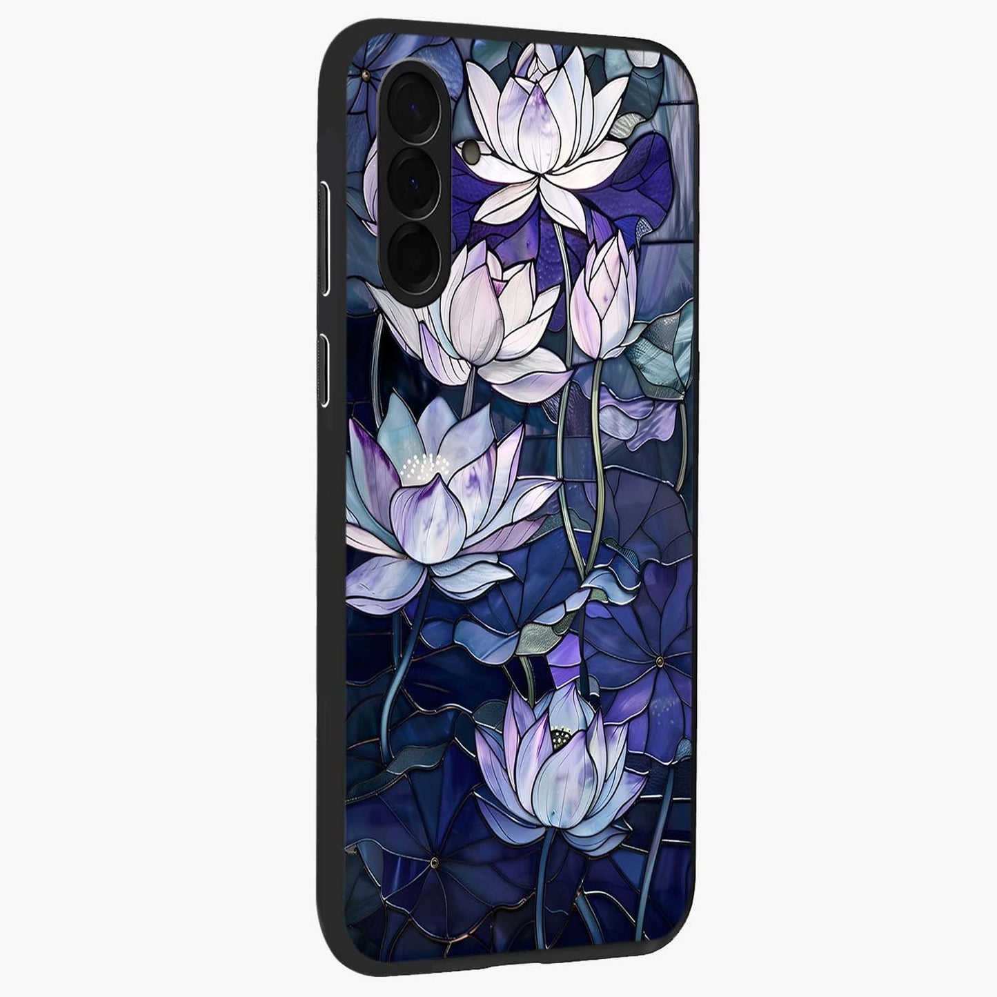 Gloss Petal Rush Glass Case upright view showcasing dynamic floral petal artwork with modern botanical theme.