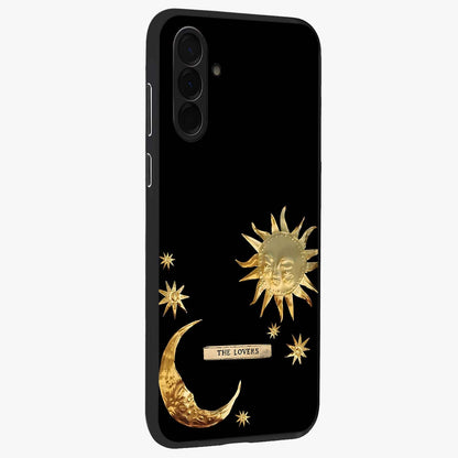 Gold Sun Blush Glass Case upright view showcasing glowing sun artwork with elegant celestial theme.