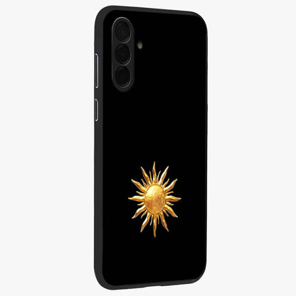 Golden Sun Minimalism Glass Case upright view showcasing haunting graveyard artwork with dramatic dark theme.