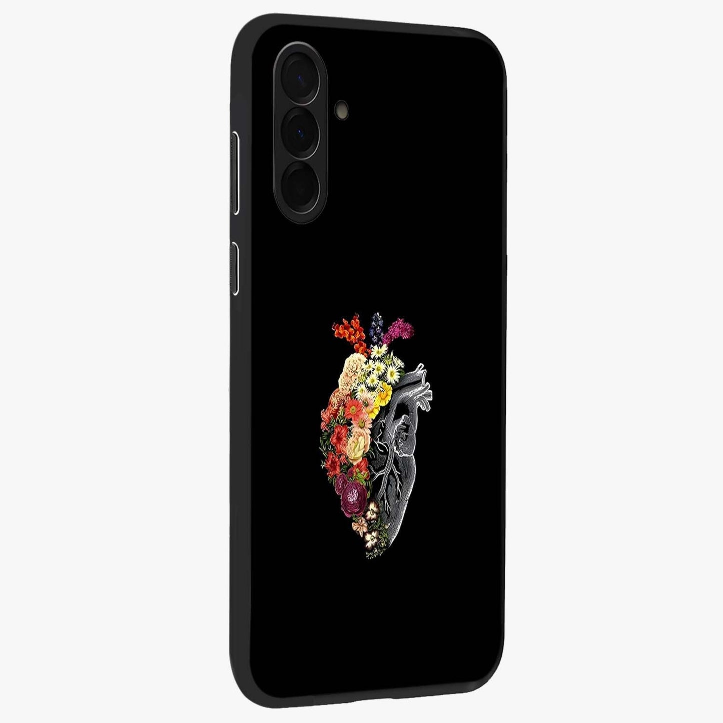 Heart With Flowers Glass Case upright view showcasing decorative heart and floral artwork with sweet romantic theme.