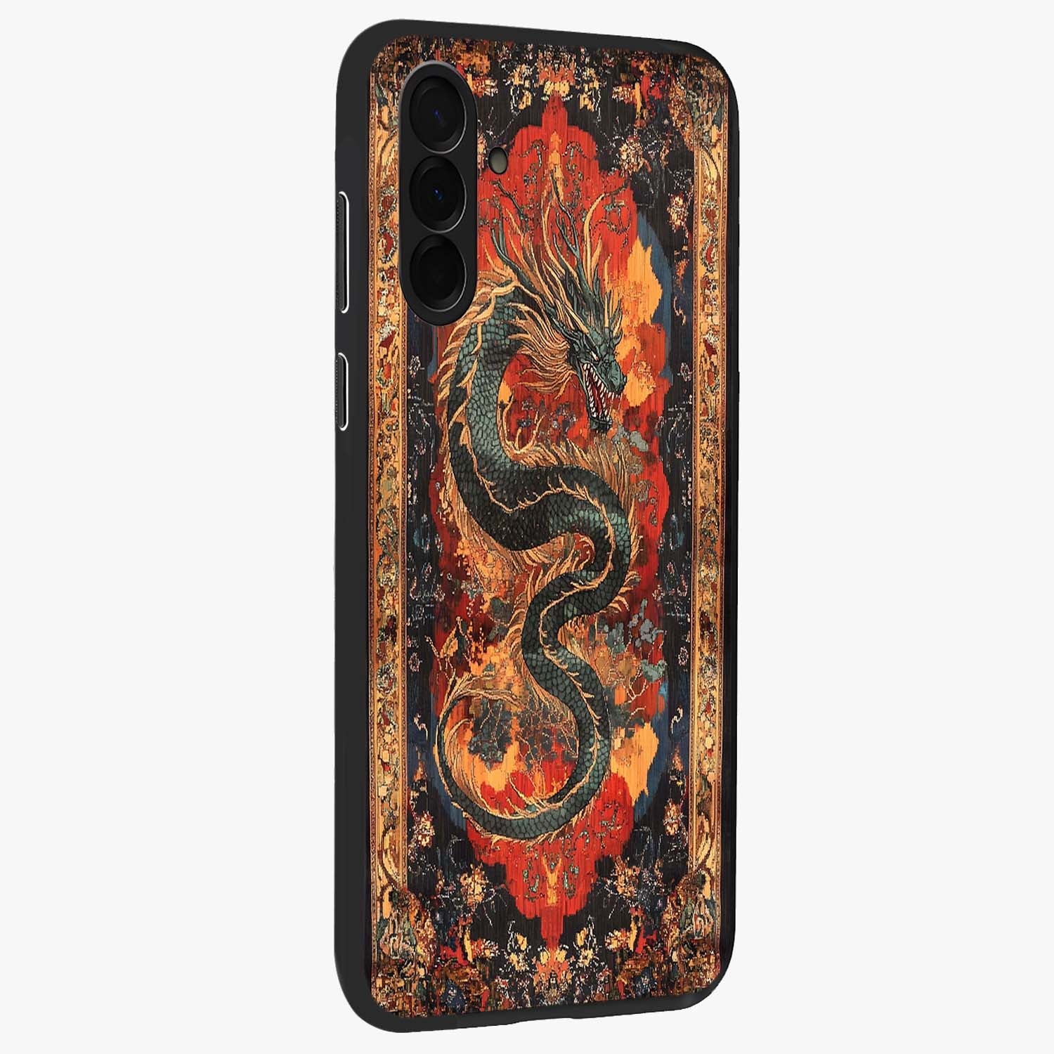 Inferno Dragon Soul Glass Case upright view showcasing intense dragon artwork with fantasy fire theme.