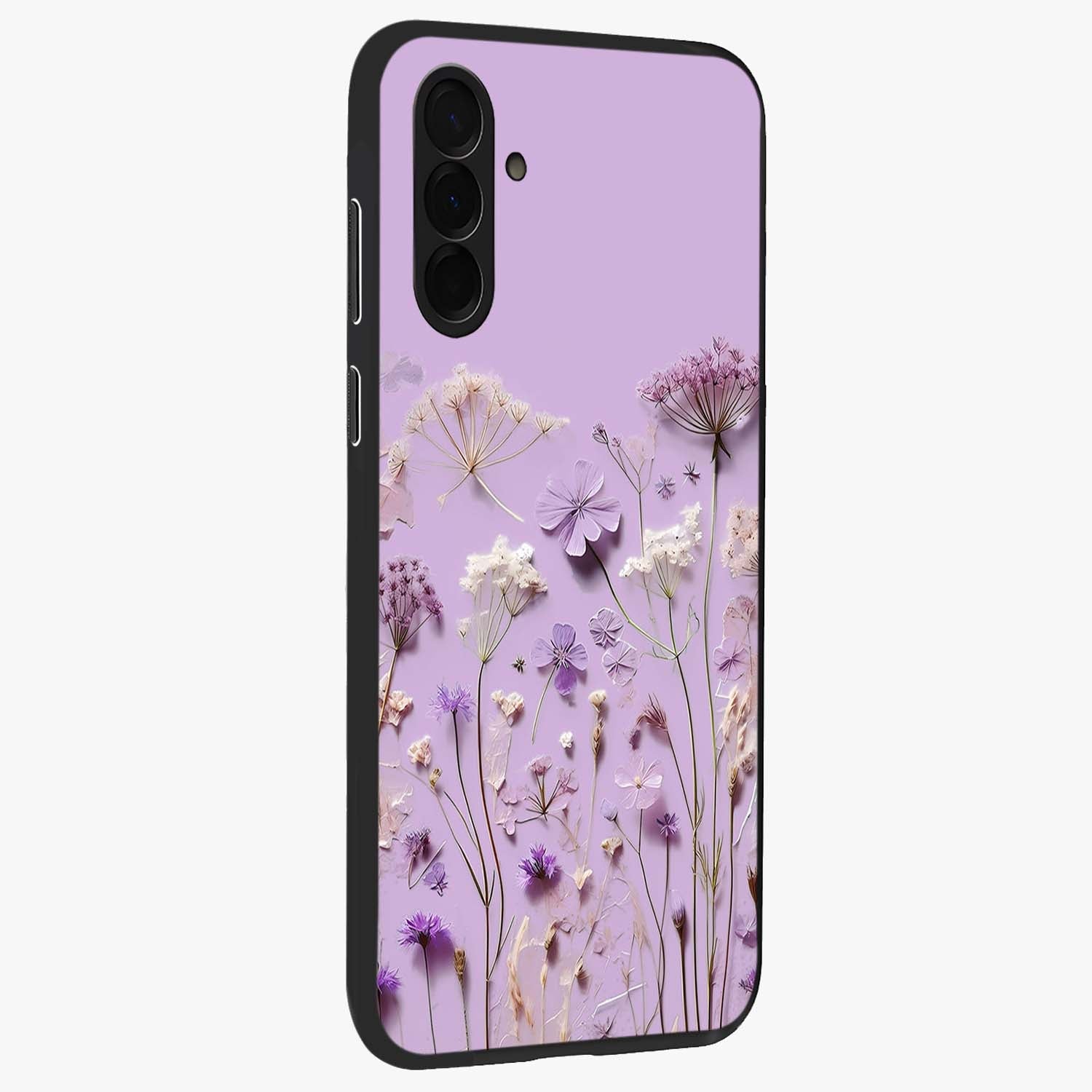 Lavender Blossom Dream Glass Case upright view showcasing delicate lavender blossom artwork with peaceful floral theme.