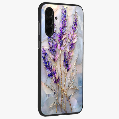 Lavender Dream Glow Glass Case upright view showcasing radiant lavender glow artwork with calming dreamy theme.