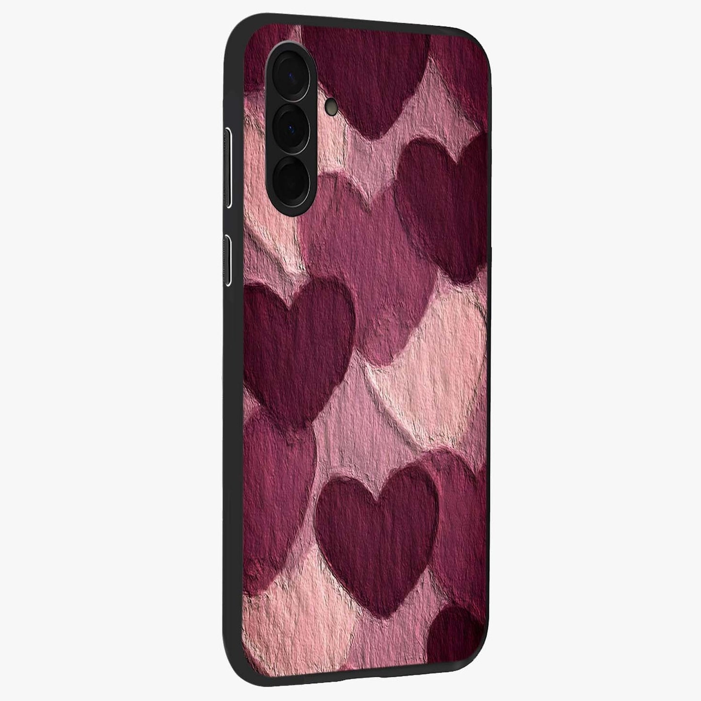Layered Paper Hearts Glass Case upright view showcasing decorative layered heart artwork with sweet love theme.