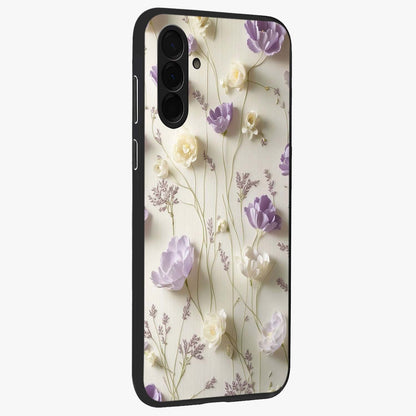 Lilac Breeze Harmony Glass Case upright view showcasing delicate lilac artwork with peaceful floral theme.