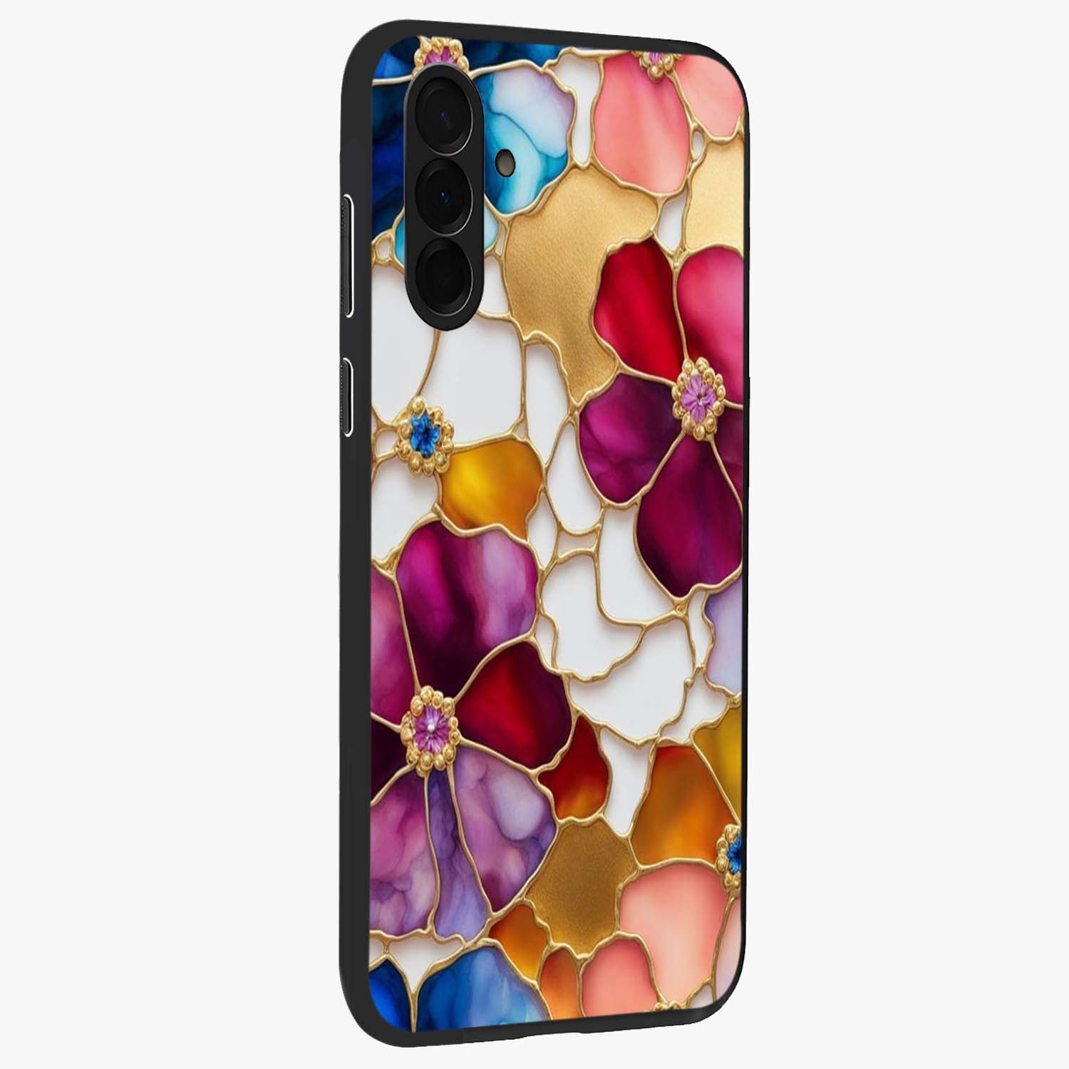 Marble Flower Pattern Glass Case upright view showcasing decorative marble flower artwork with refined style.