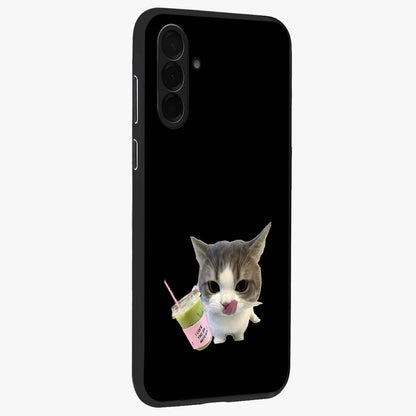 Matcha Cat Style Glass Case upright view showcasing charming cat artwork with cozy aesthetic theme.