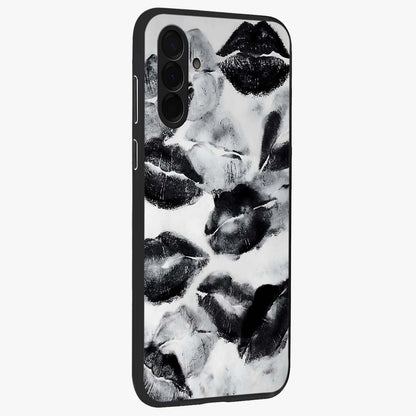 Midnight Kiss Marks Glass Case upright view showcasing stylish kiss mark artwork with trendy romantic theme.