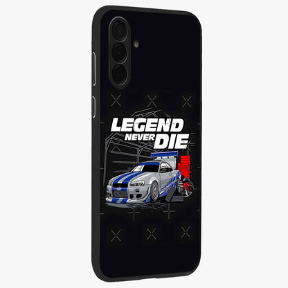 Midnight Racing Legacy Glass Case upright view showcasing powerful racing artwork with modern sports theme.
