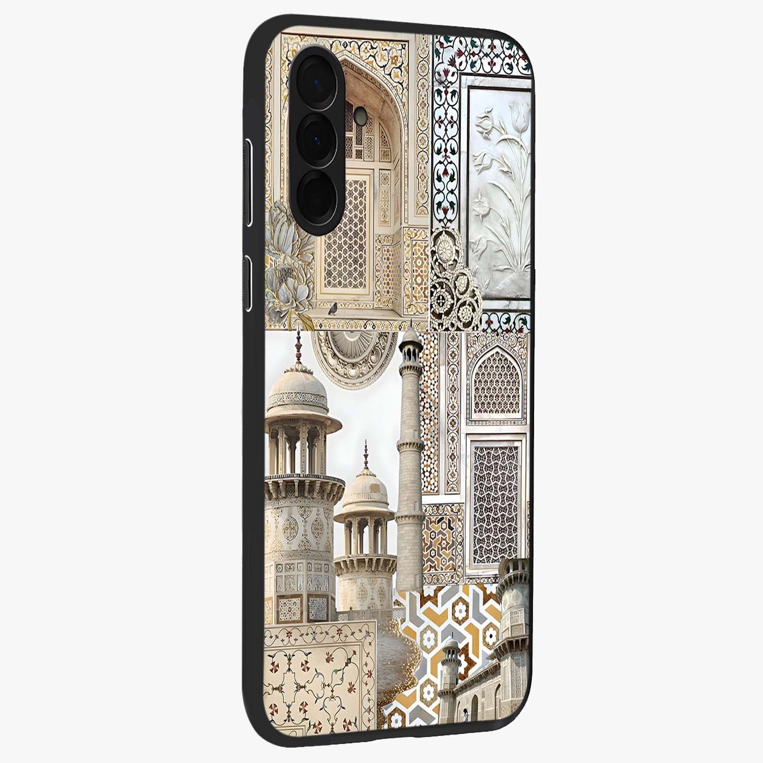 Mughal Marble Legacy Glass Case upright view showcasing ornate Mughal design with luxurious traditional theme.