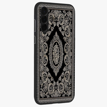 Noir Bloom Elegance Glass Case upright view showcasing graceful floral artwork with luxurious dark theme.