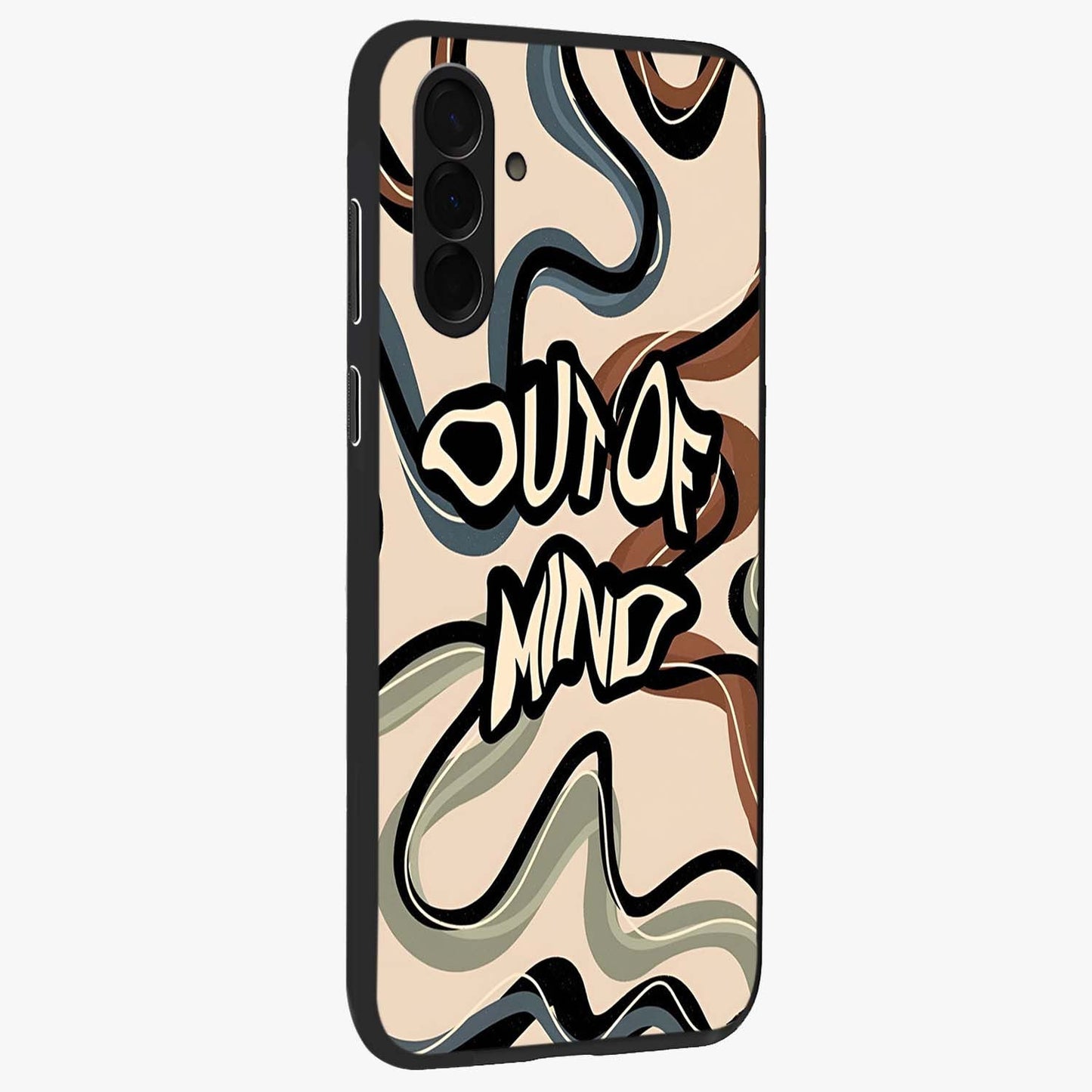 Out Of Mind Glass Case upright view showcasing striking typography artwork with edgy conceptual theme.