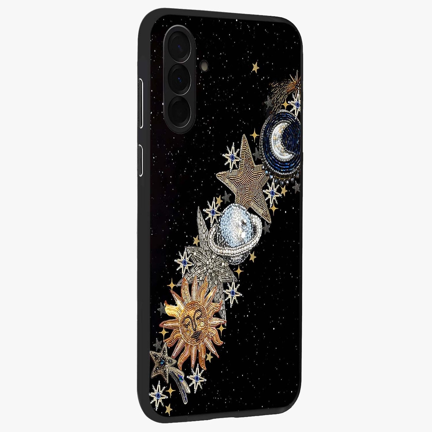 Pearls Universe Object Glass Case upright view showcasing decorative pearl themed artwork with cosmic elegance.