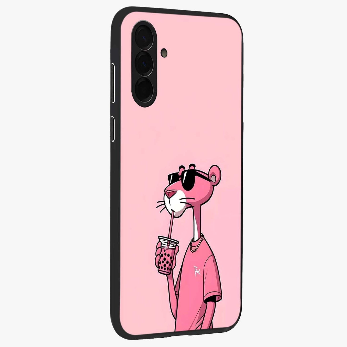 Pink Panther Glass Case upright view showcasing fun animated artwork with stylish retro cartoon theme.