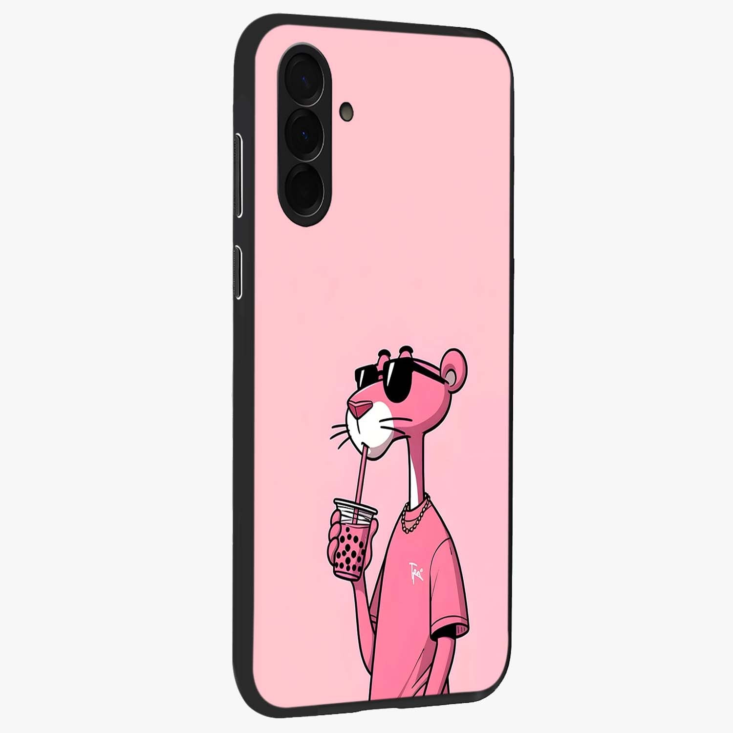 Pink Panther Glass Case upright view showcasing fun animated artwork with stylish retro cartoon theme.