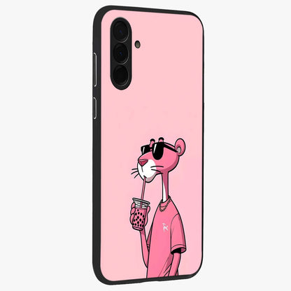 Pink Panther Glass Case upright view showcasing fun animated artwork with stylish retro cartoon theme.