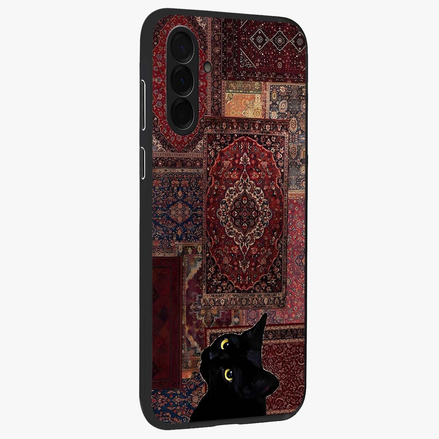 Regal Magic Cat Apple Glass Case upright view showcasing charming cat artwork with playful magical theme.