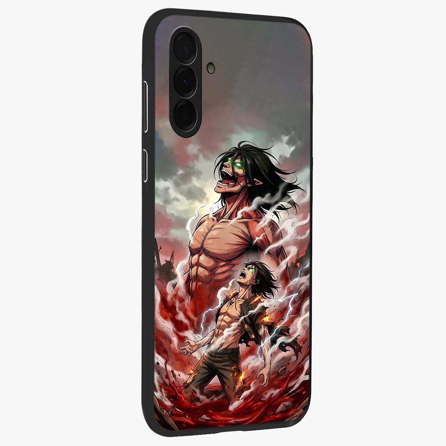 Titan Awakening Fury Glass Case upright view showcasing intense titan artwork with epic fantasy theme.