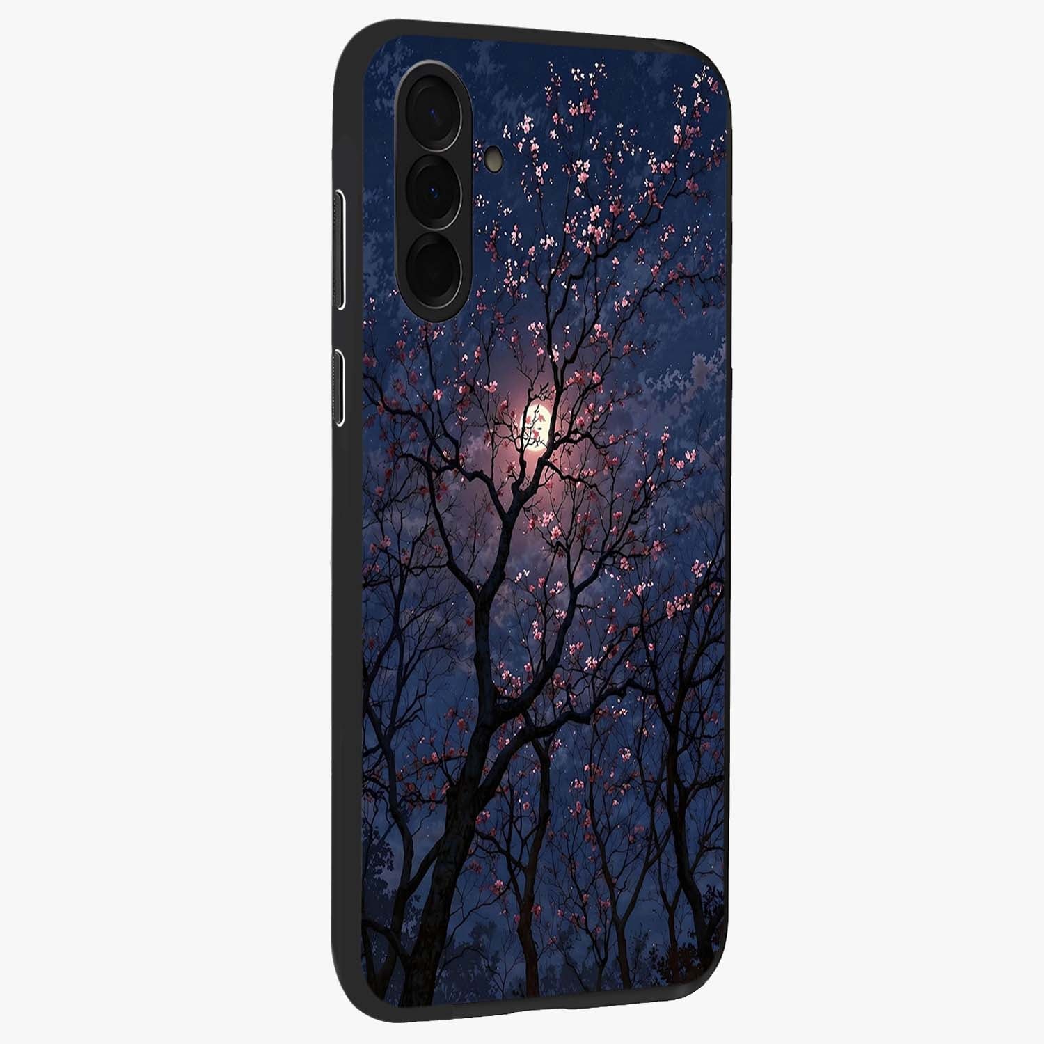 Twilight Sakura Serenade Glass Case upright view showcasing beautiful cherry blossom artwork with serene evening theme.