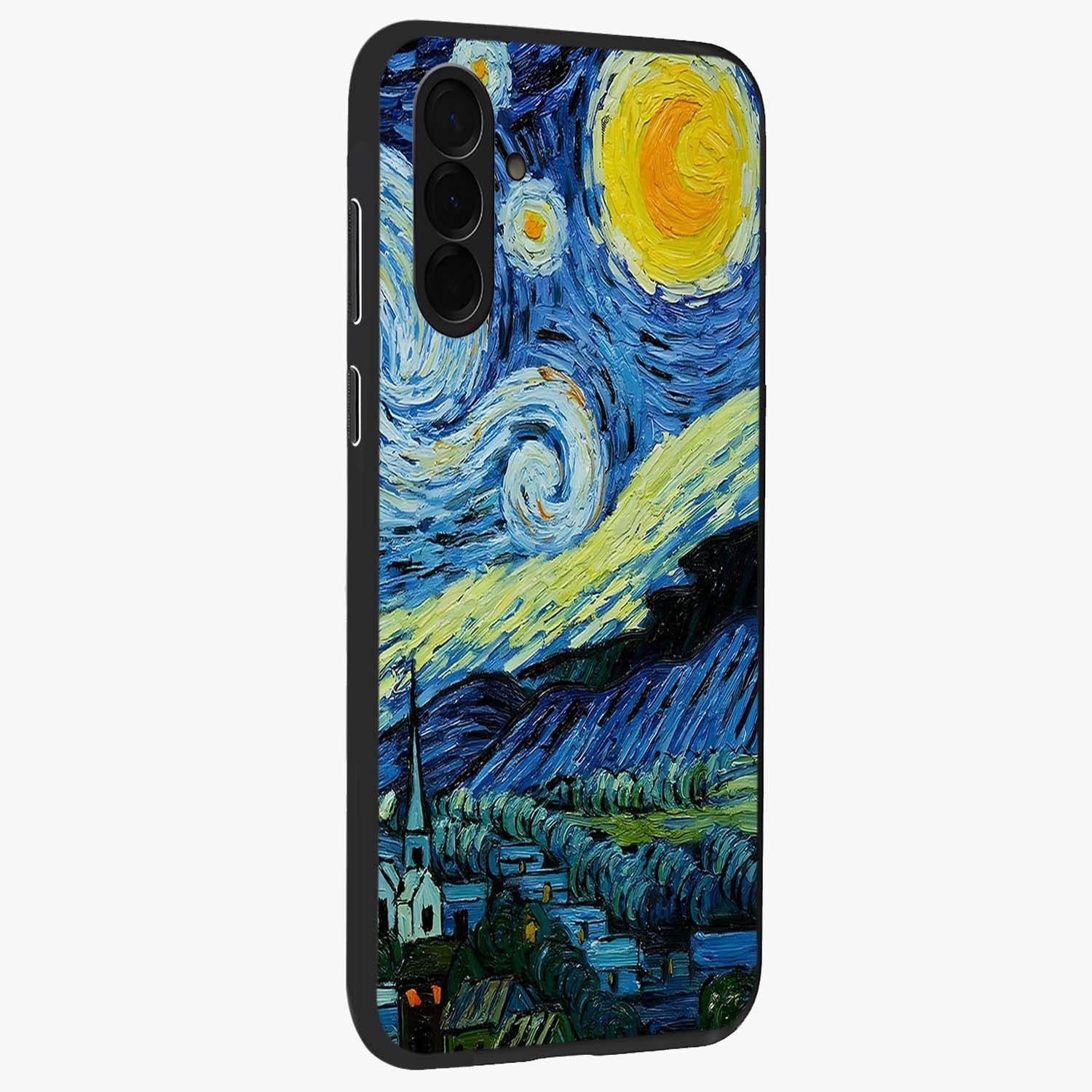 Van Gogh Art Glass Case upright view showcasing expressive painting style artwork with timeless artistic theme.