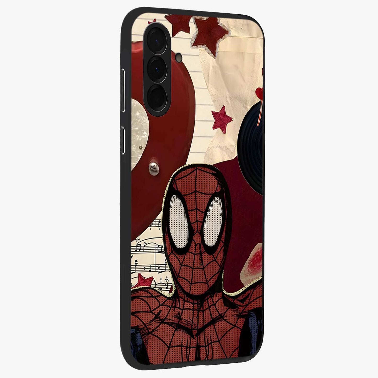 Web Warrior Vibes Glass Case upright view showcasing energetic superhero artwork with bold action theme.