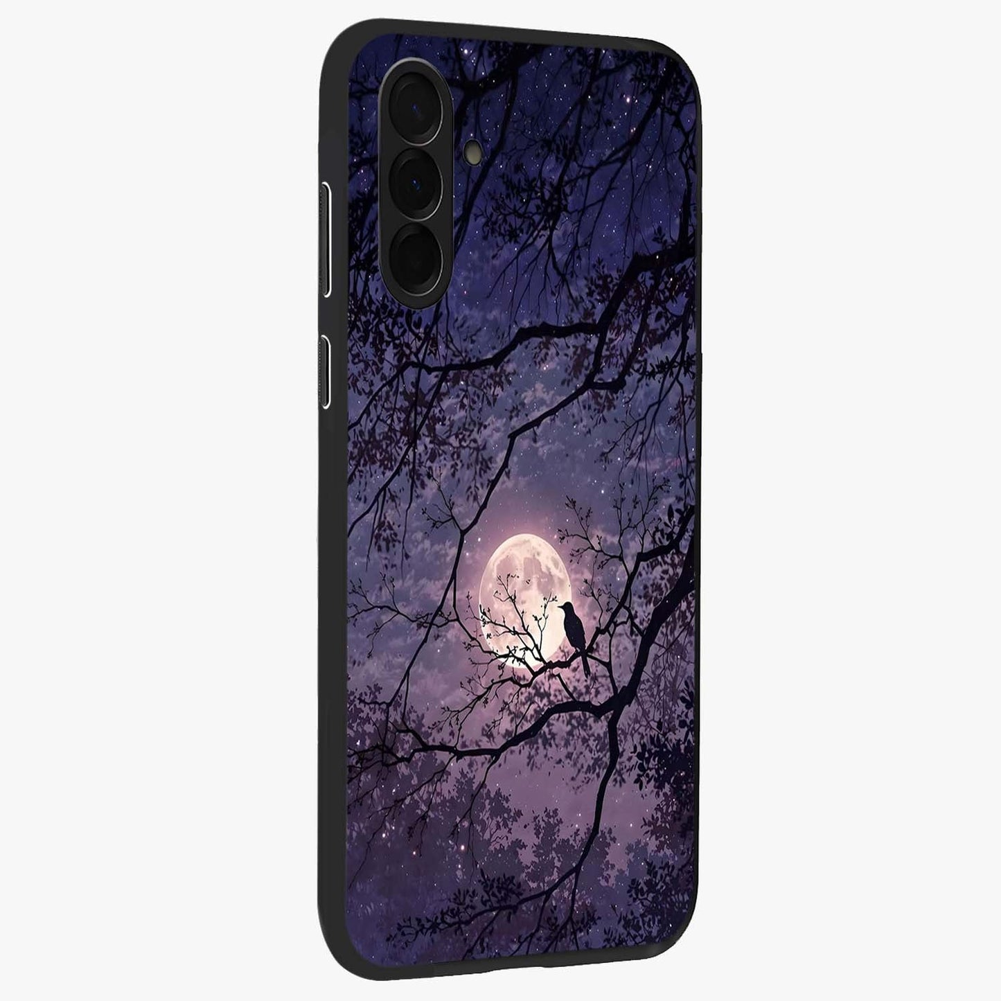 Whispering Moon Silence Glass Case upright view showcasing peaceful moon artwork with tranquil celestial theme.
