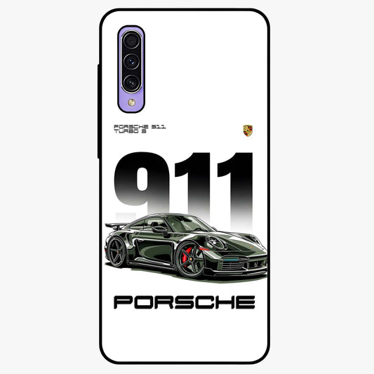 911 Turbo Dominance Glass Case showing clean flat back view with bold 911 sports car artwork and glossy glass finish.