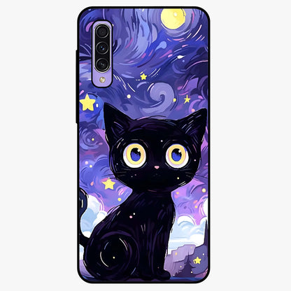 Abstract Cat Art Glass Case showing flat back view with artistic cat illustration and glossy glass finish.