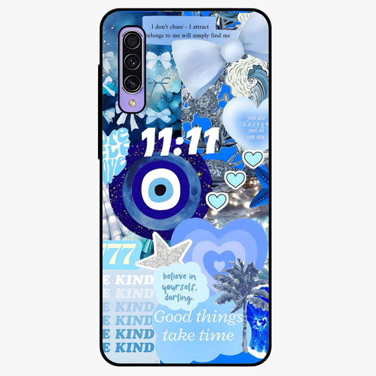 Aesthetic Be Kind Eye Glass Case showing flat back view with motivational eye artwork and glossy glass finish.