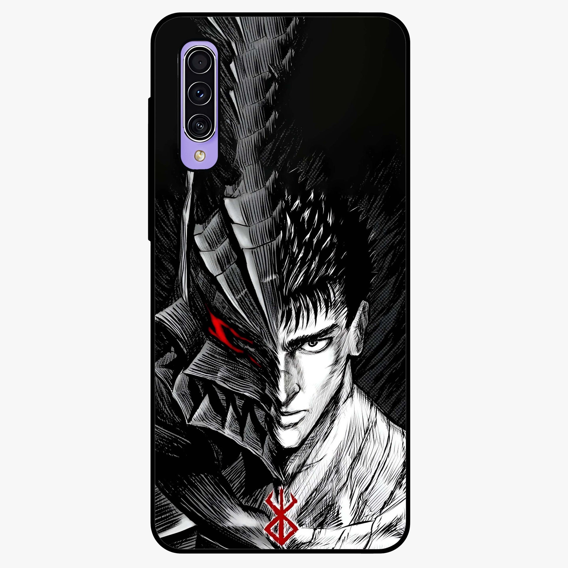 Berserker Blood Oath Glass Case showing flat back view with fierce warrior inspired artwork and glossy glass finish.