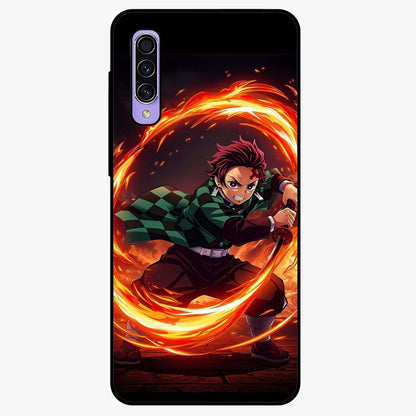 Blazing Sword Resolve Glass Case showing flat back view with fiery sword artwork and glossy glass finish.