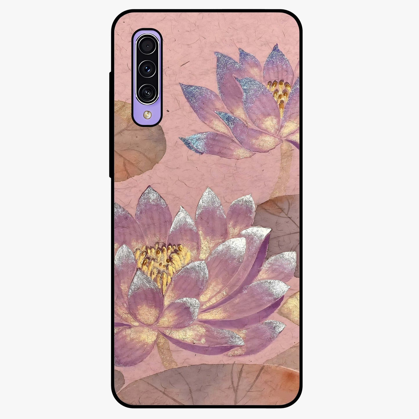 Blossom Mist Lotus Glass Case showing flat back view with serene lotus blossom artwork and glossy glass finish.